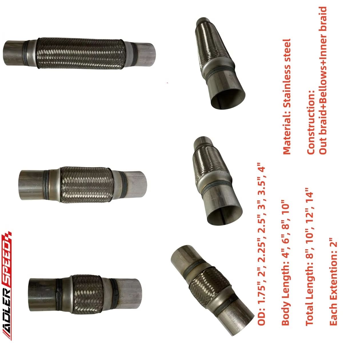 Exhaust Flex Pipe Braid Stainless Steel 2.5 - 1.75